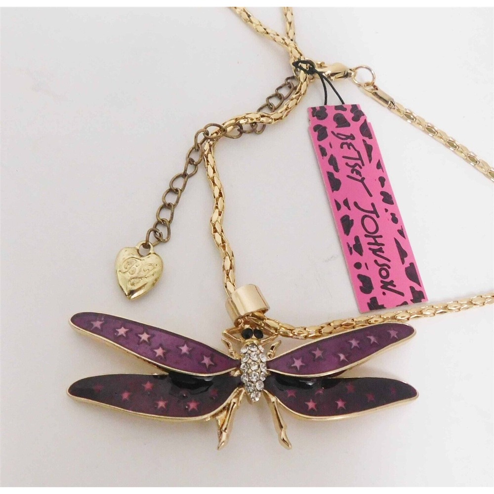 New Betsey Johnson Long‎ Wing Purple Butterfly Necklace 18 inch